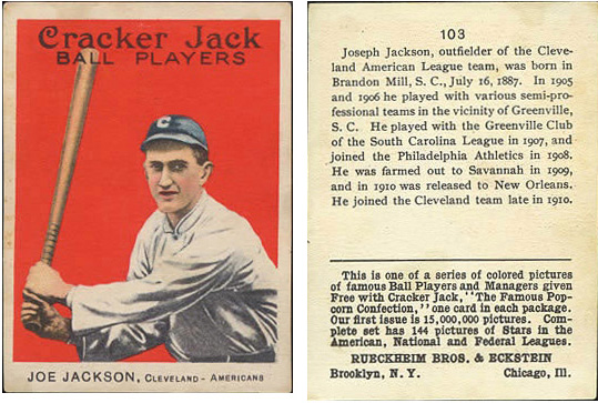 Shoeless Joe Jackson Baseball REPRINT Card.