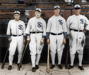 Joe Jackson and outfield crew, Chicago White Sox, 1917